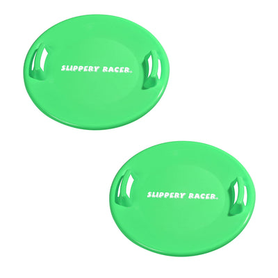 Slippery Racer Downhill Pro Adults & Kids Saucer Disc Snow Sled, Green (2 Pack)