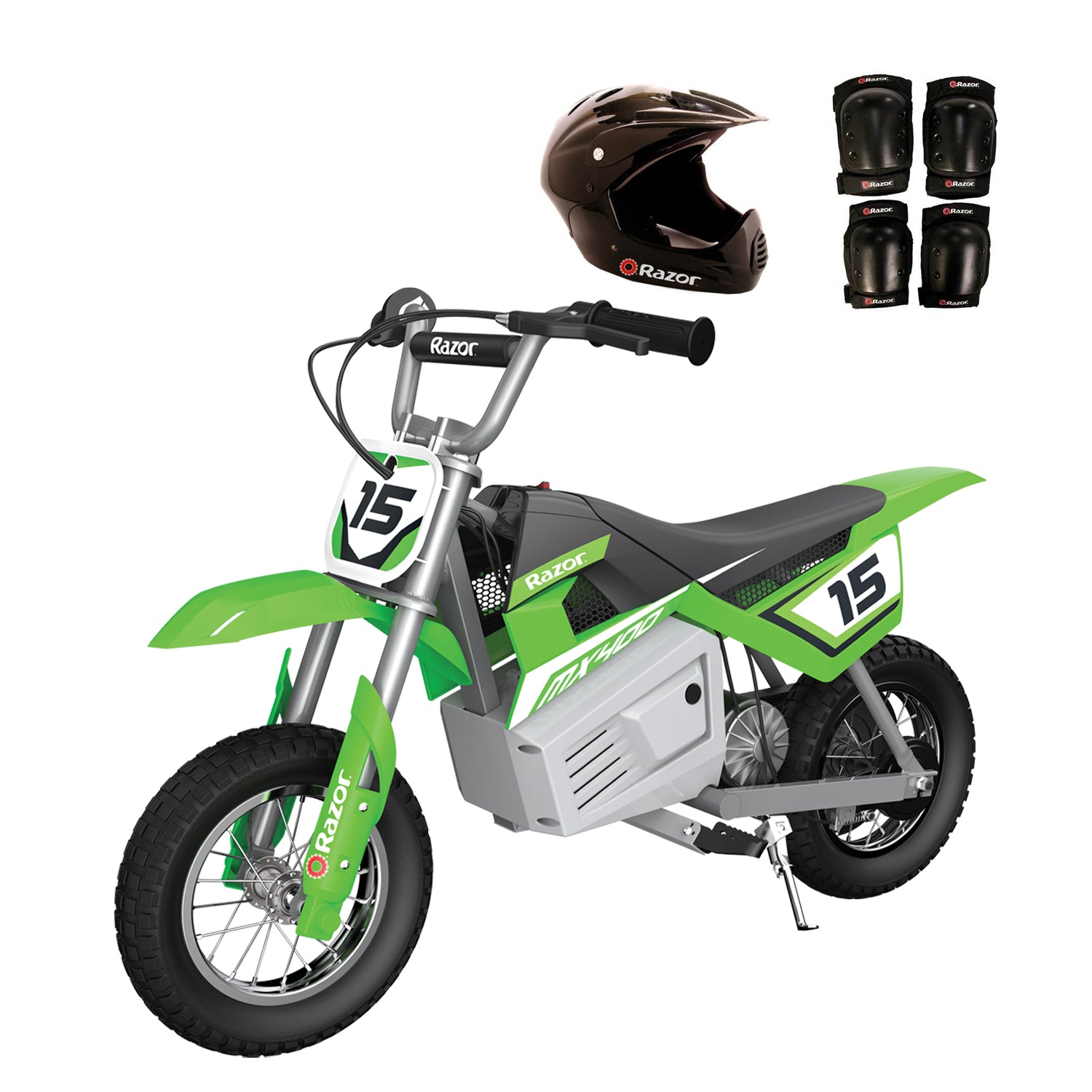 Razor MX400 Dirt Rocket 24V Electric Toy Dirt Bike with Protective Gear, Green