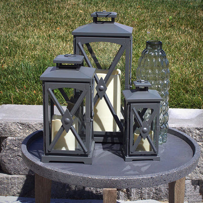 Pebble Lane Living Indoor/Outdoor Candle Lanterns, Set of 3, Gray (Open Box)