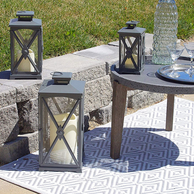 Pebble Lane Living Indoor/Outdoor Candle Lanterns, Set of 3, Gray (Open Box)