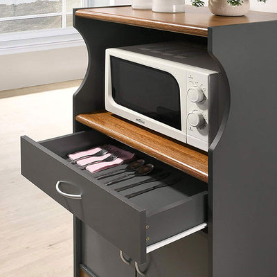 Hodedah Wheeled Microwave Island Cart with Drawer and Cabinet Storage, Grey/Oak