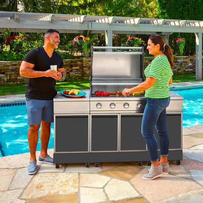 TYTUS Liquid Propane 4 Burner Gas Stainless Steel Grill Island, Charcoal Gray - VMInnovations