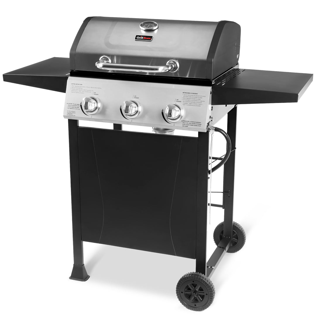27,000 BTU 3 Burner Gas Grill with Wheels, Cover, & Side Shelves (Open Box)
