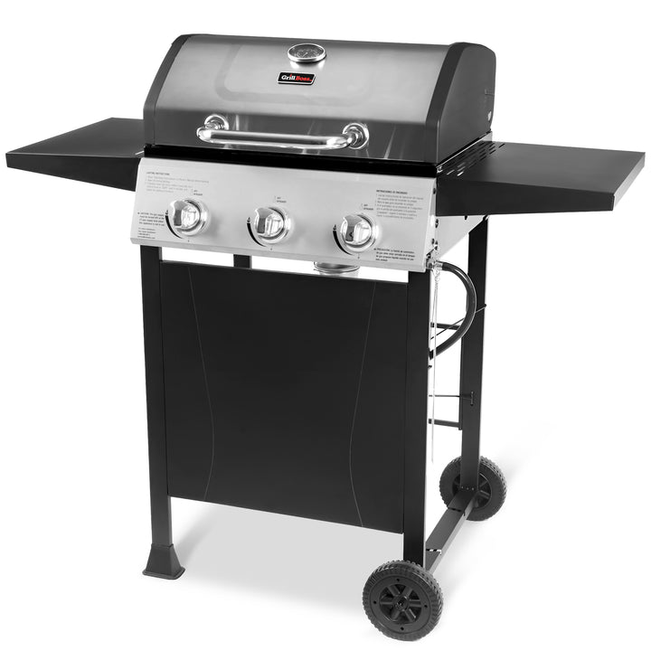 27,000 BTU 3 Burner Gas Grill with Wheels, Cover, & Side Shelves (Open Box)