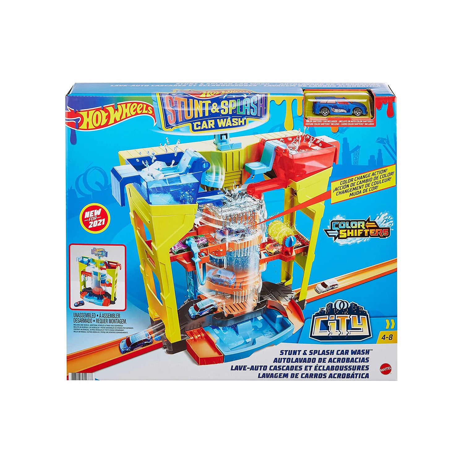 Hot Wheels City Stunt & Splash Car Wash Playset w/ Color Changing 1:64 Scale Car - VMInnovations