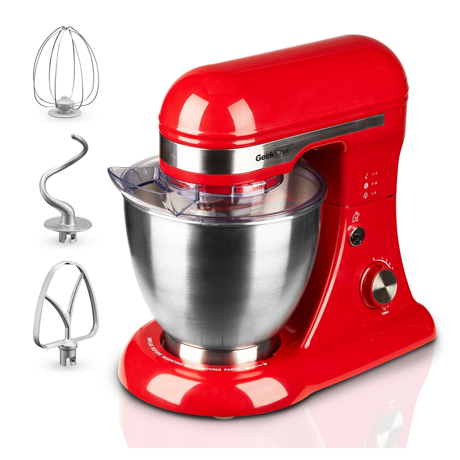 Geek Chef Stainless Steel 4.8 Qt Bowl 12 Spd Baking Stand Mixer, Red (For Parts) - VMInnovations