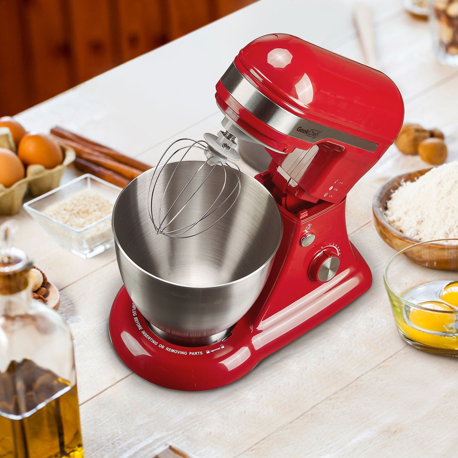 Geek Chef Stainless Steel 4.8 Qt Bowl 12 Spd Baking Stand Mixer, Red (For Parts) - VMInnovations