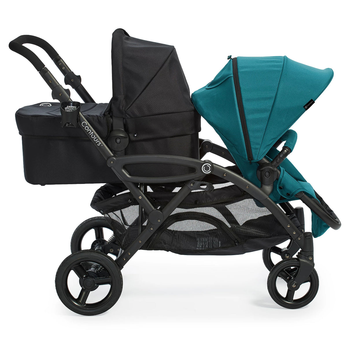 Contours Options Elite Tandem Twin Toddler and Baby Stroller Travel Pram, Teal