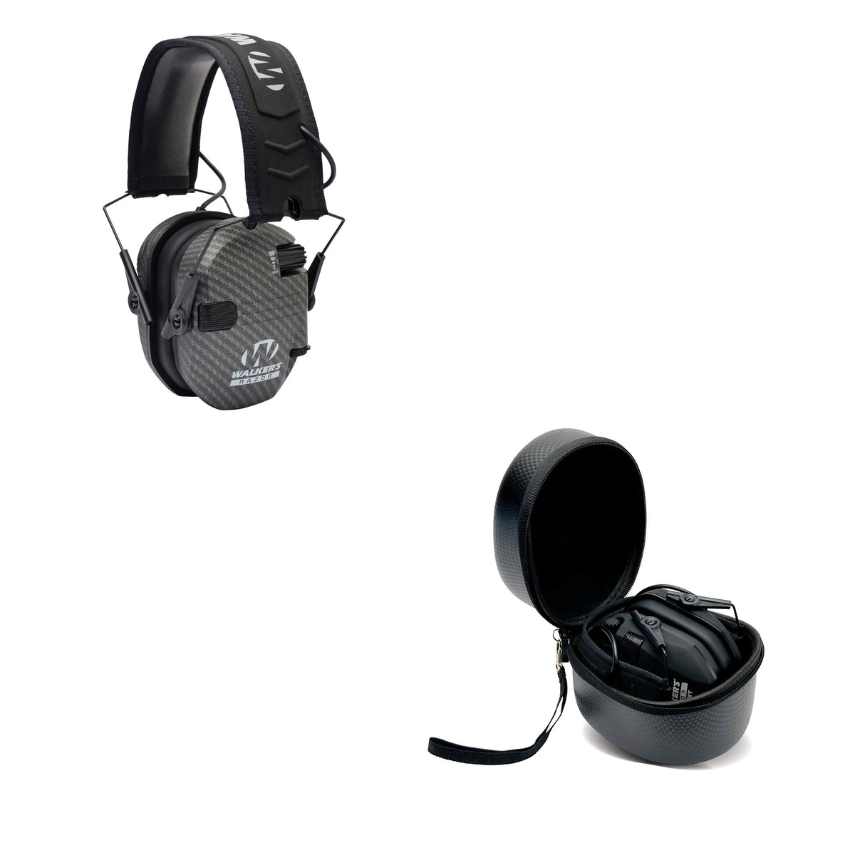 Walker's Razor Slim Shooter Carbon Electronic Hearing Protection Earmuff w/ Case