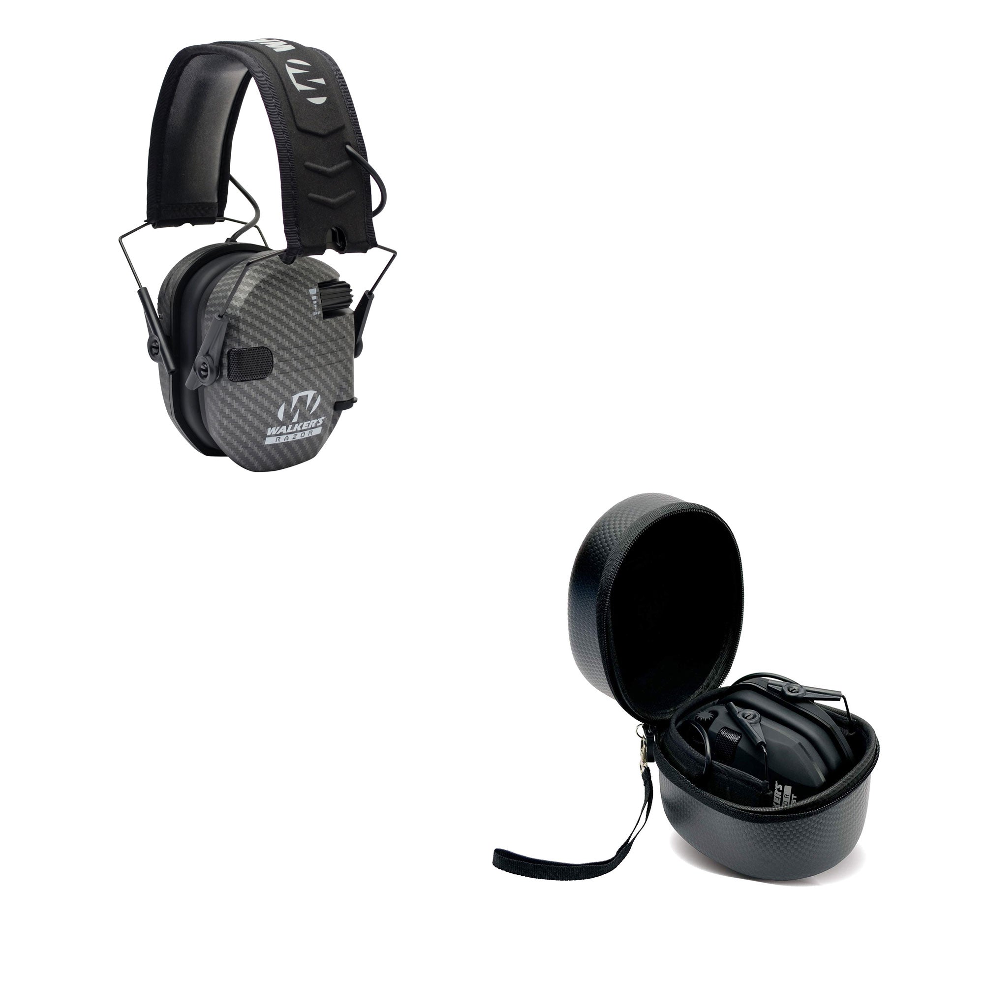 Walker's Razor Slim Shooter Carbon Electronic Hearing Protection Earmuff w/ Case