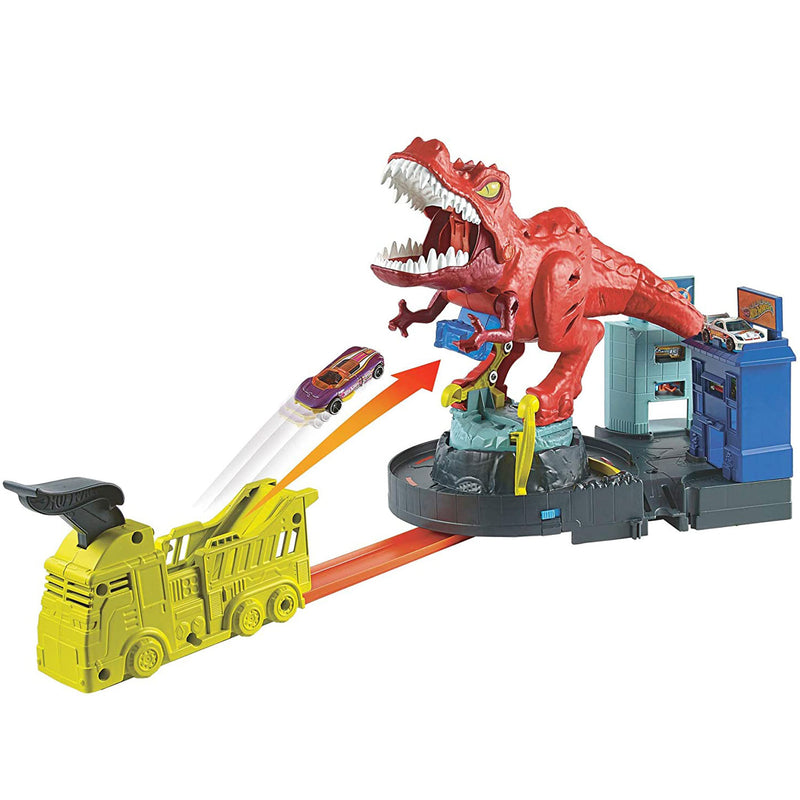 Hot Wheels T-Rex Rampage Connectible Kids Toy Play Set with Launcher and Car