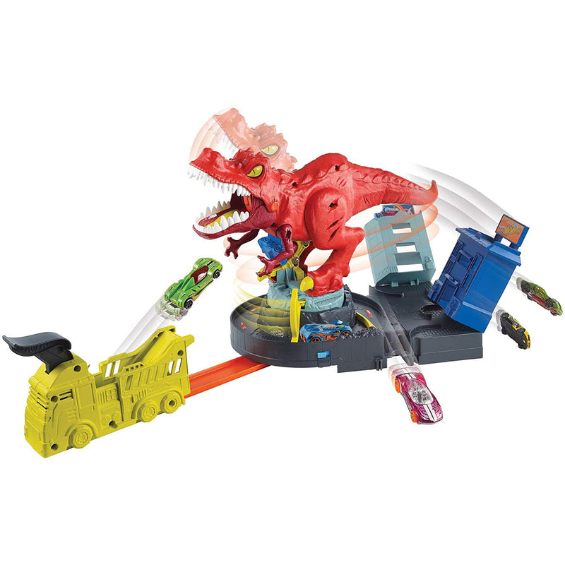 Hot Wheels T-Rex Rampage Connectible Kids Toy Play Set with Launcher and Car