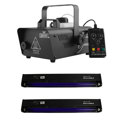 CHAUVET DJ Hurricane 1200 1L Fog Machine + Black Light Tube and Fixture (2 Pack)