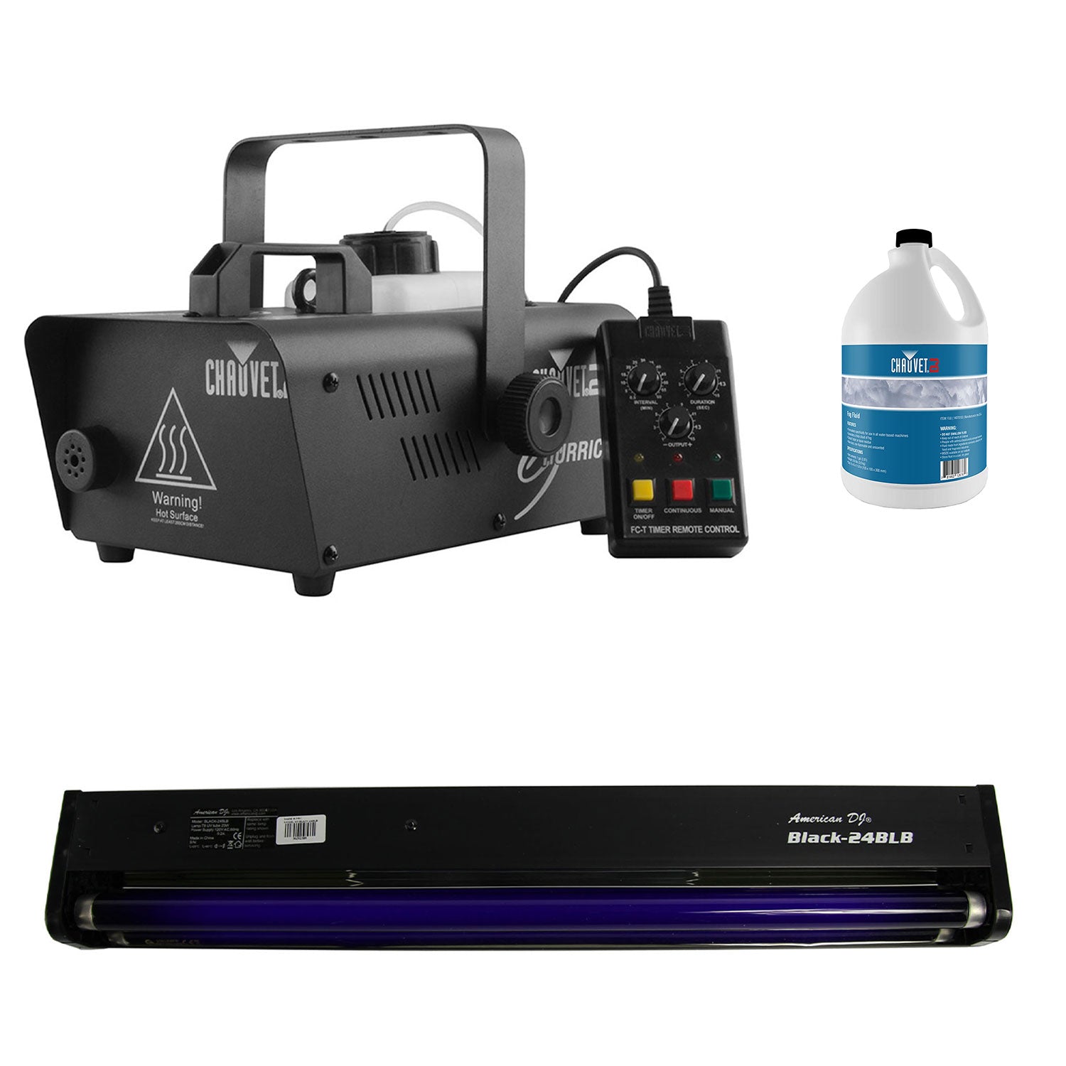 CHAUVET DJ Hurricane 1200 1.0L Pro Fog Machine + Black Light + Fog Smoke Juice
