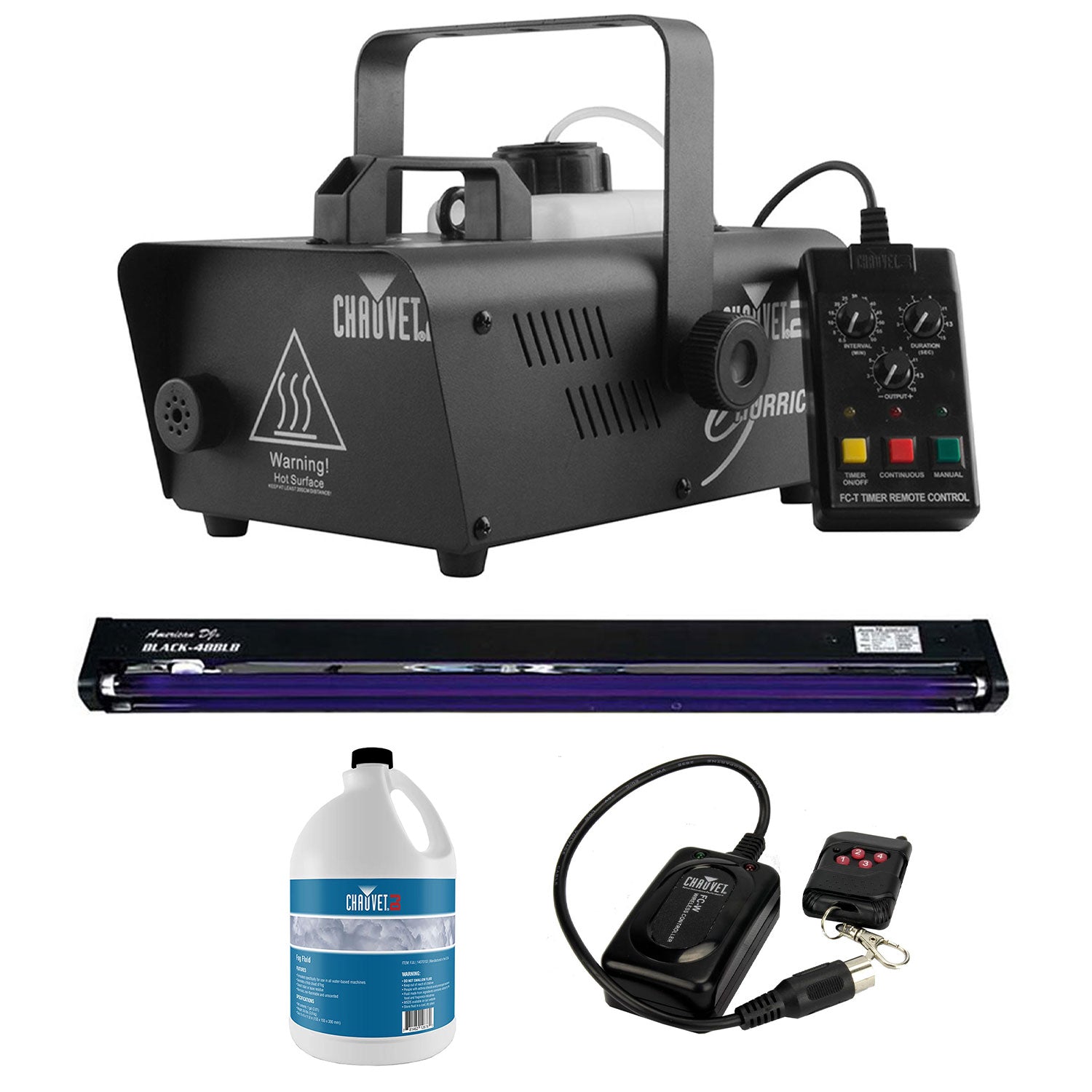 CHAUVET DJ Fog Machine & 48 Inch UV Black Light & Smoke Juice & Wireless Remote - VMInnovations