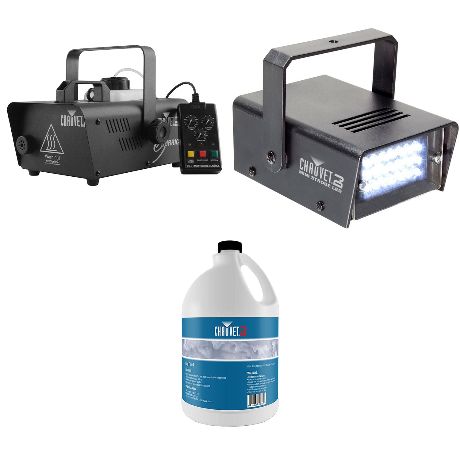 CHAUVET DJ Hurricane Fog Machine + Fog Smoke Juice + Mini Strobe Light Effect