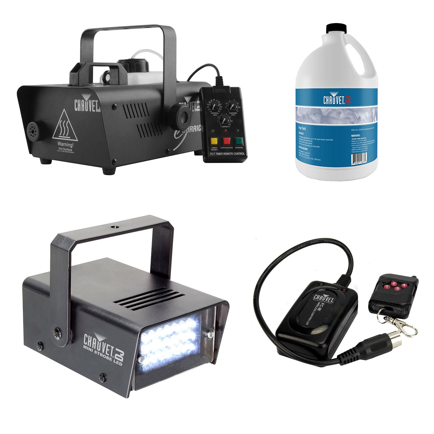 CHAUVET DJ Fog Machine + Fog Juice +  Mini Strobe Light +  Wireless Remote