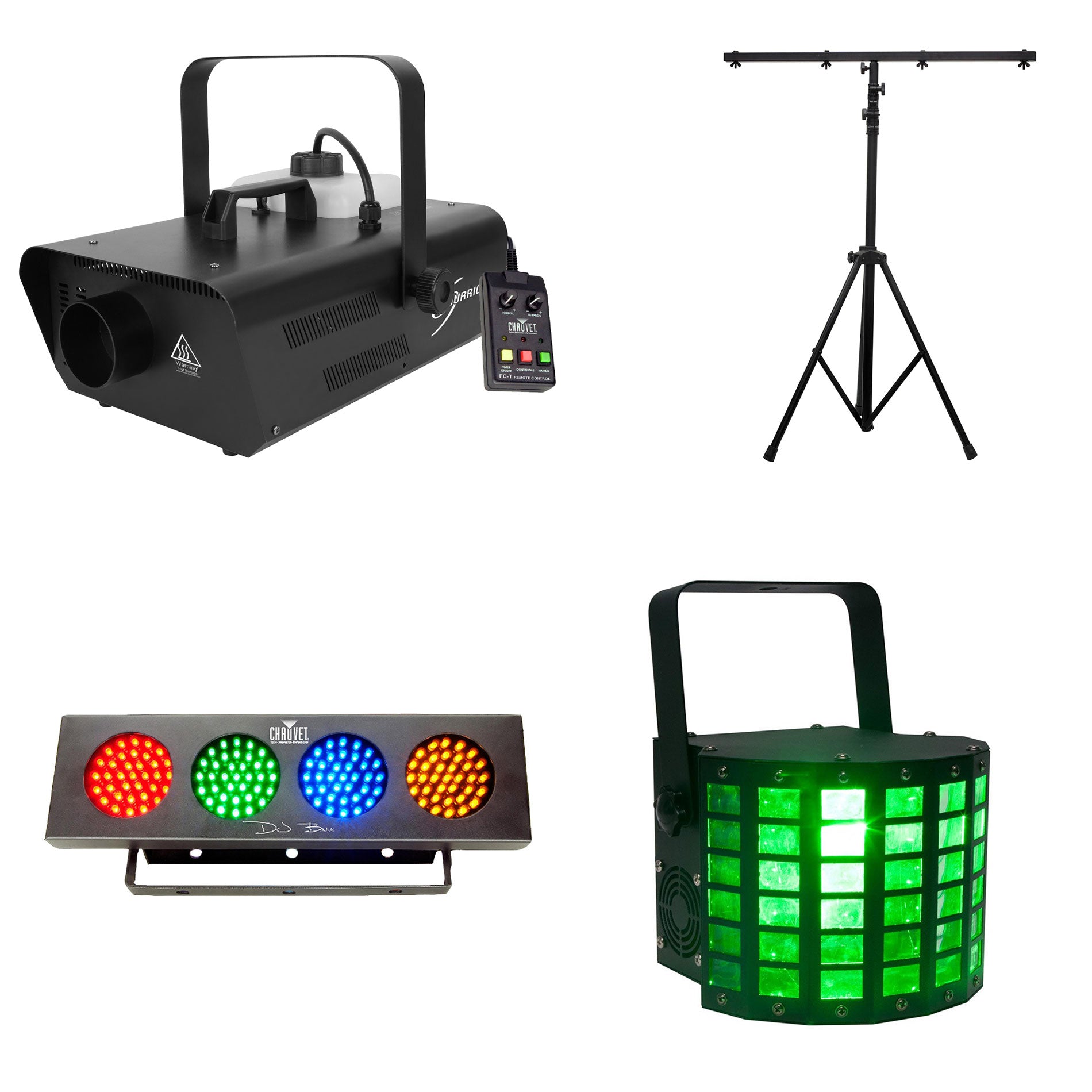 Chauvet DJ Fog Machine + T-Bar Light Stand + Wash Lighting Effect + Strobe Light
