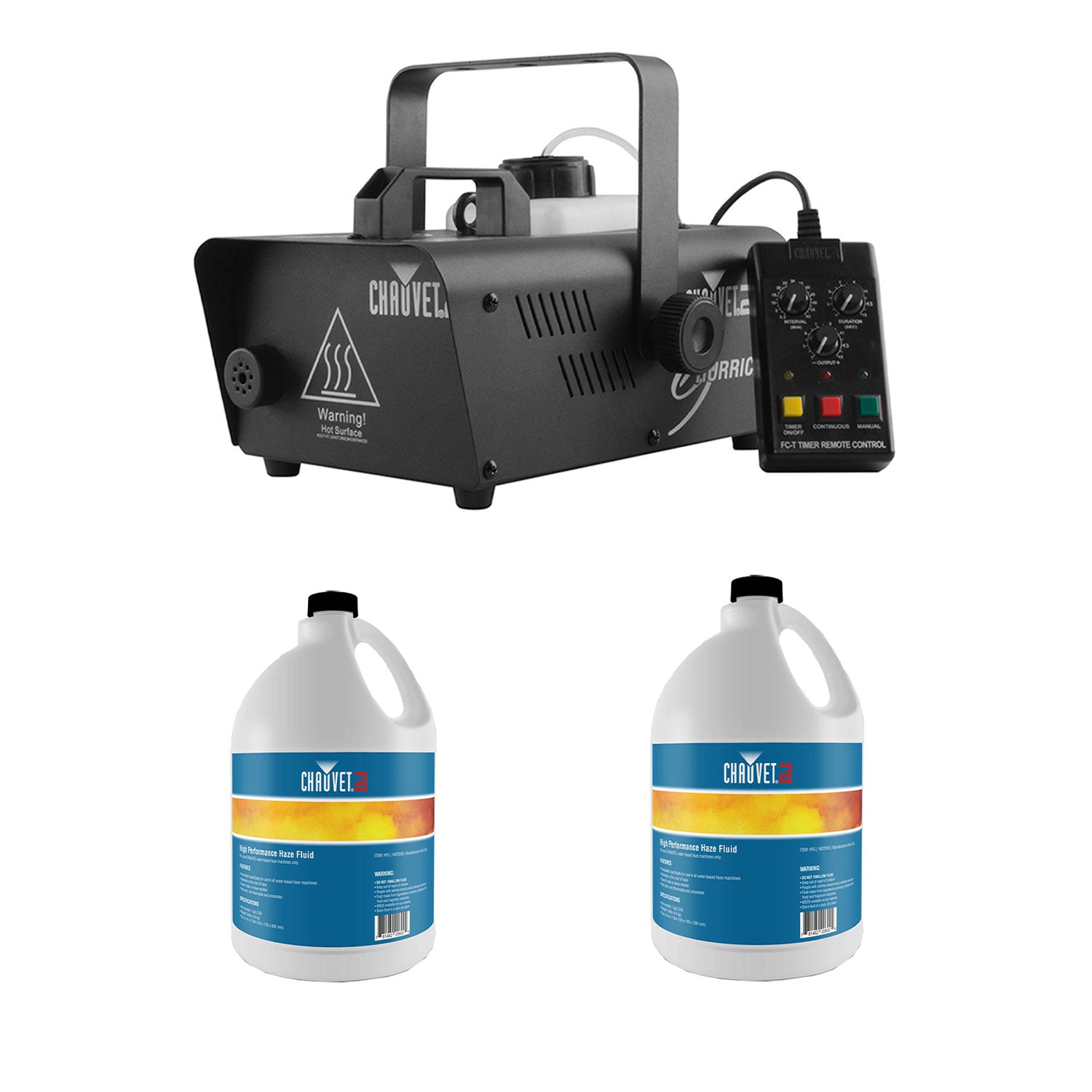 CHAUVET DJ Hurricane 1600 Fog Machine + HFG Water Based Smoke Fluid (2 Pack)
