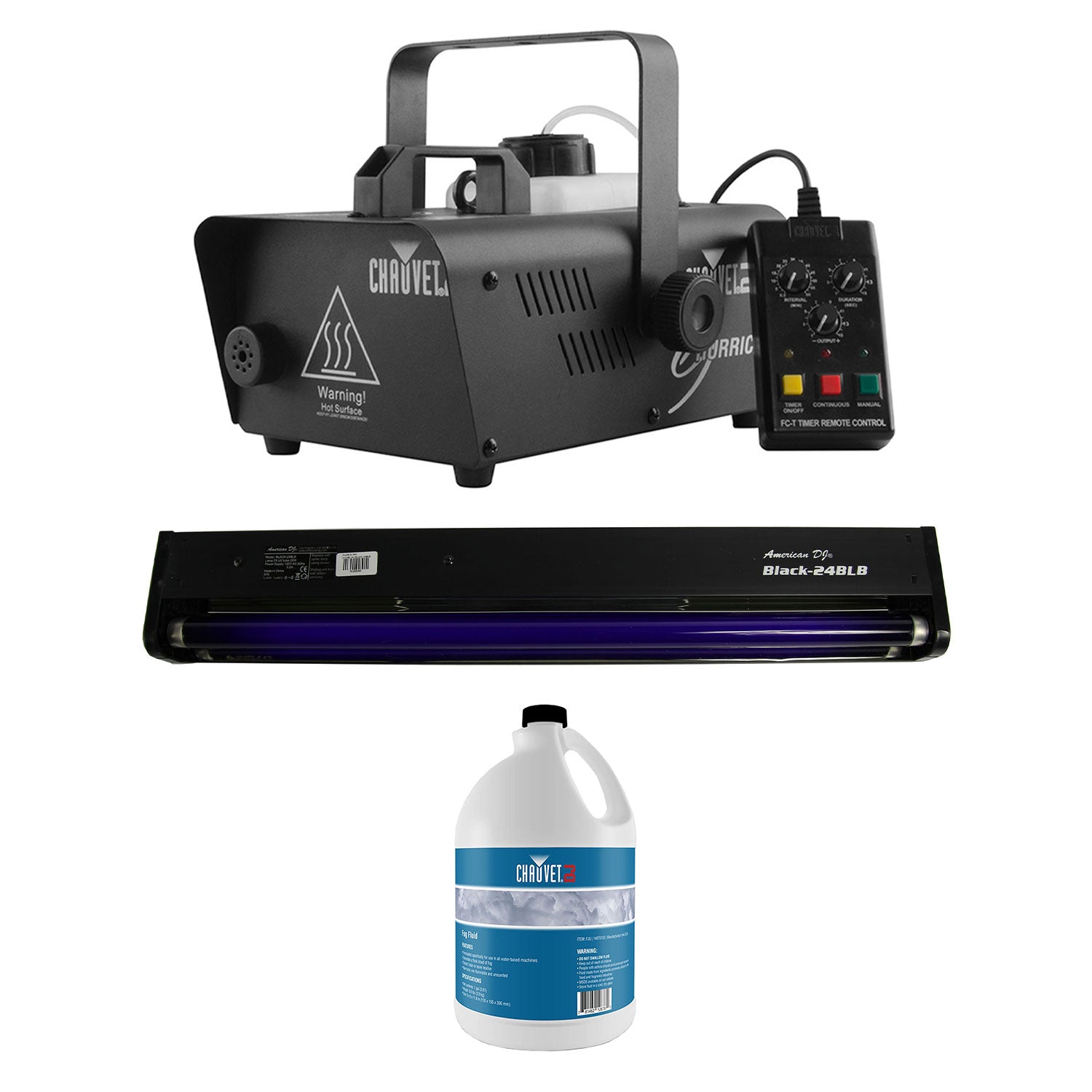CHAUVET DJ Hurricane 1600 2.4L Fog Machine + 20W Black Light + Fog Juice - VMInnovations