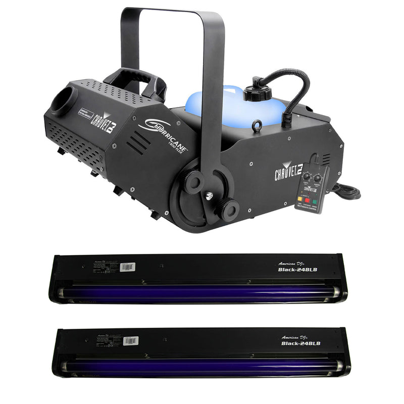 Chauvet DJ Hurricane 1800 FLEX DMX Fog Machine + 24 Inch Black Light (2 Pack) - VMInnovations