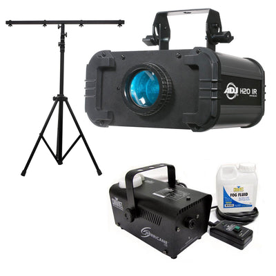 ADJ H2O IR LED Water Flowing Light Effect, 9 Ft T-bar Tripod, and Fog Machine