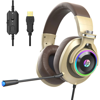 HP H500GS-GOLD 7.1 Wired Gaming Headset with LED RGB Lights, Mic, for PC, Laptop