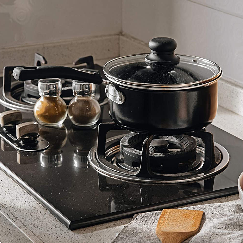 Alpine Cuisine 3 Qt Aluminum Nonstick Sauce Pan w/ Lid & Soft Handle (Open Box)