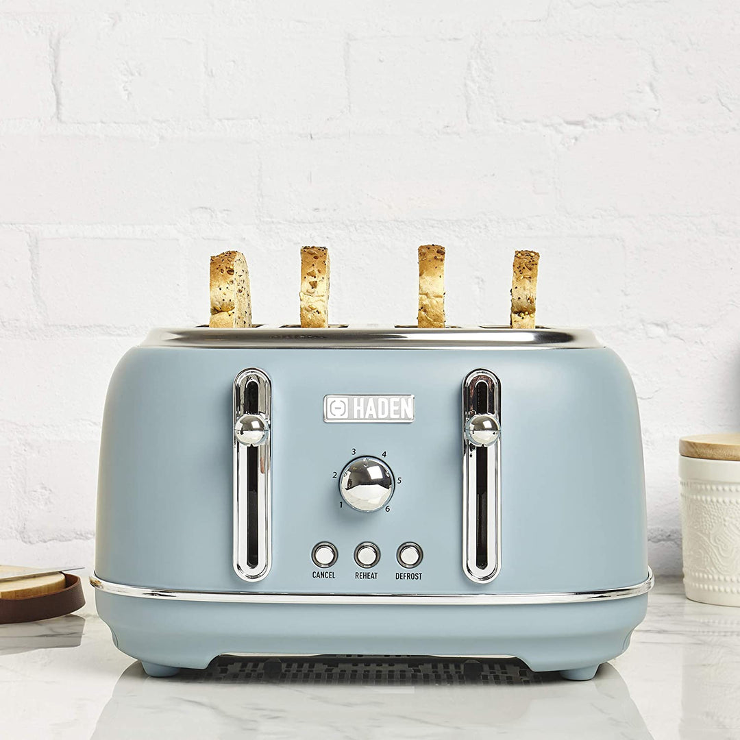 Haden Highclere 4 Slice Retro Vintage Wide Slot Toaster, Pool Blue (Open Box)