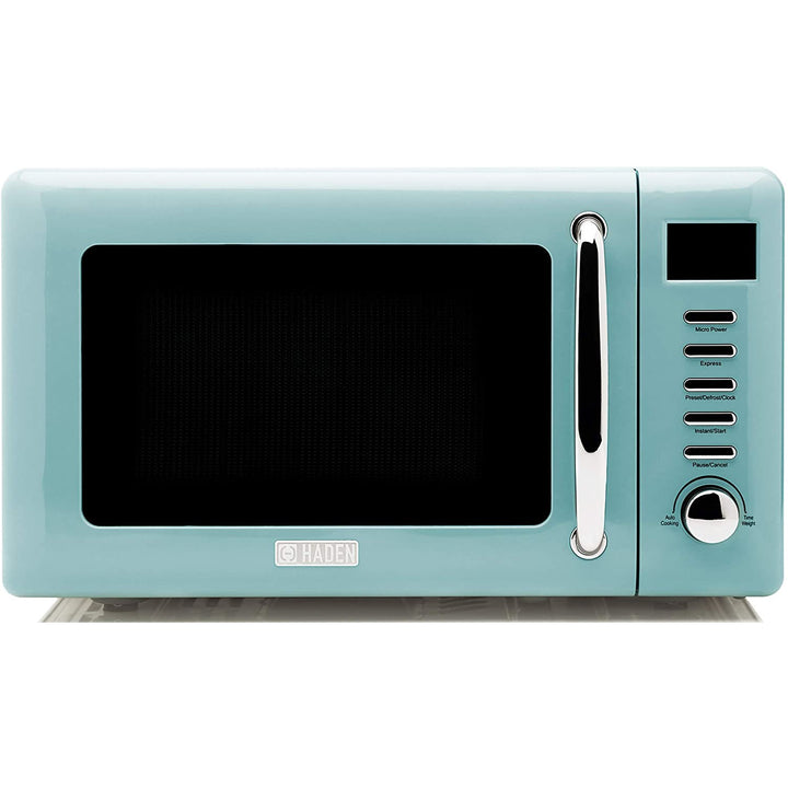 Haden 0.7 Cu Ft Compact Countertop Microwave, 700 Watts, Turquoise & Chrome