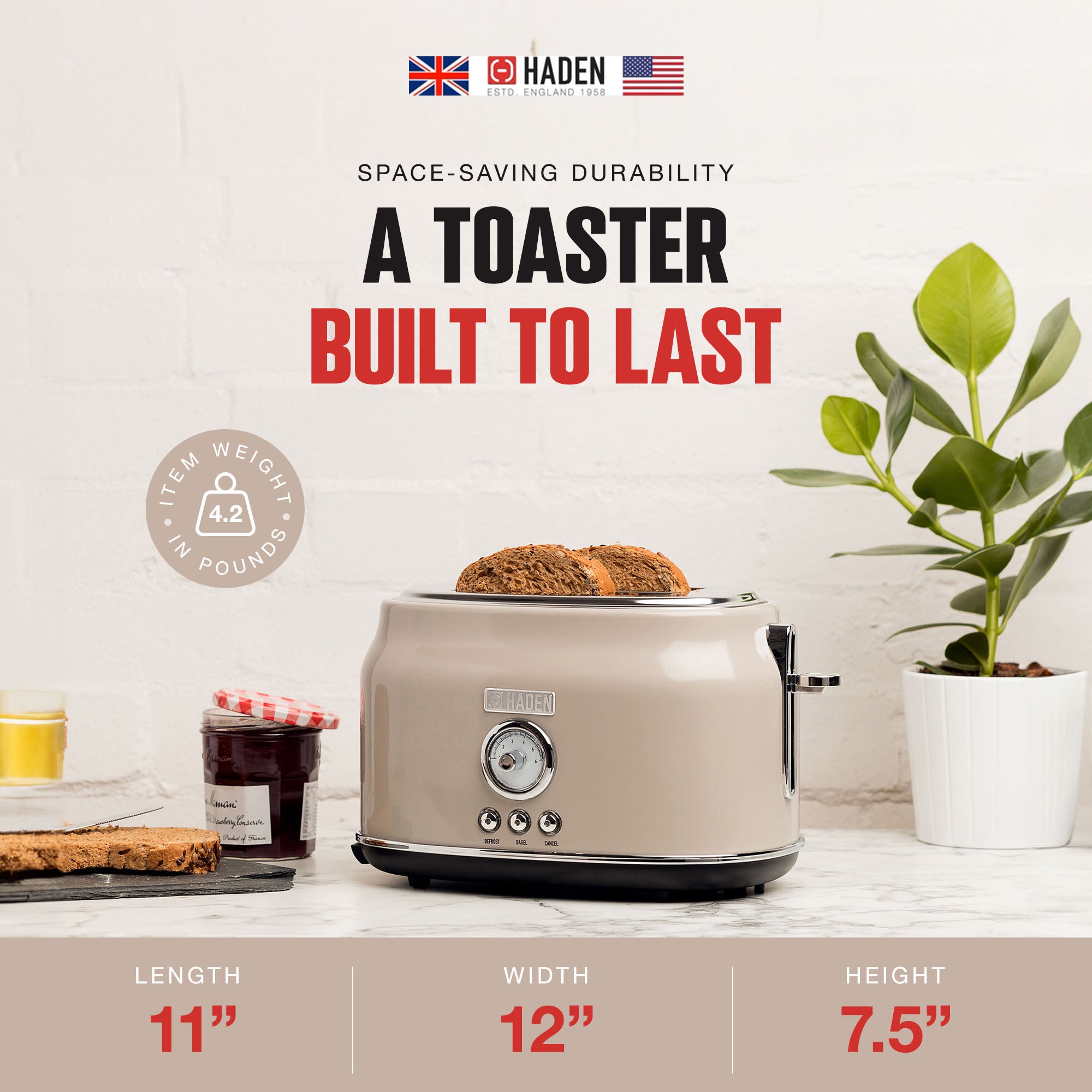 Haden Dorset Wide Slot Stainless Steel Retro 2-Slice Toaster, Beige (Damaged)