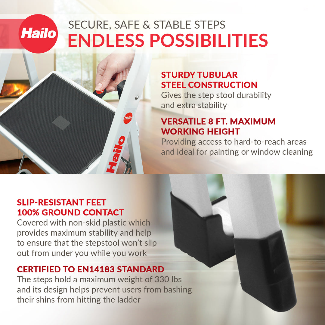 Hailo Folding Step Stool, Non-Slip 2 Step Ladder for Home & Kitchen (Open Box)