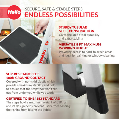 Hailo Folding Step Stool, Non-Slip 2 Step Ladder for Home & Kitchen (Open Box) - VMInnovations