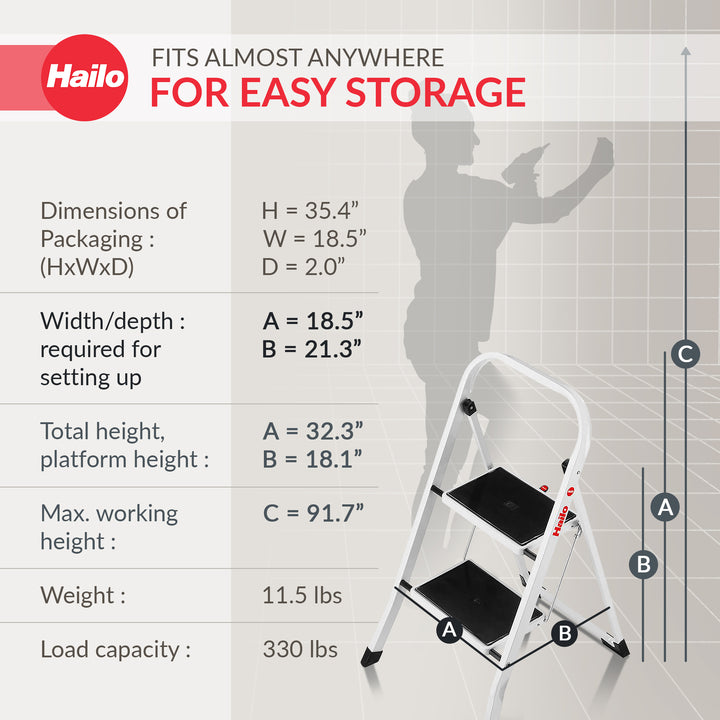 Hailo Folding Step Stool, Non-Slip 2 Step Ladder for Home & Kitchen (Open Box)