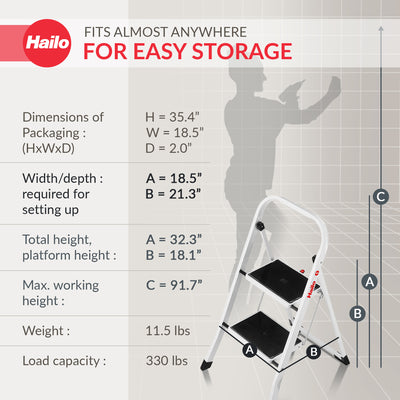 Hailo Folding Step Stool, Non-Slip 2 Step Ladder for Home & Kitchen (Open Box) - VMInnovations