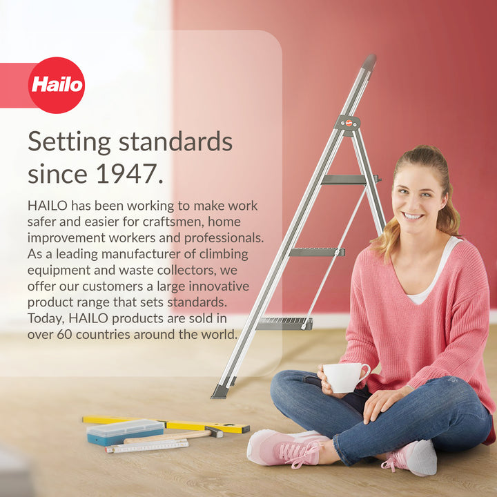 Hailo Folding Step Stool, Non-Slip 3 Step Ladder for Home, K71, Silver(Open Box)
