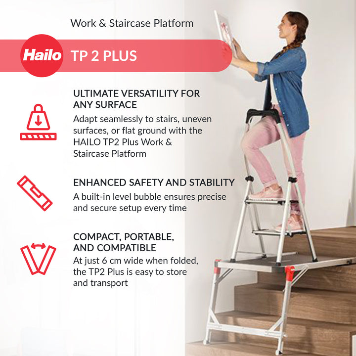 Hailo Aluminum Work Platform TP2 Plus for Ladders & Stairs, Foldable (Open Box)