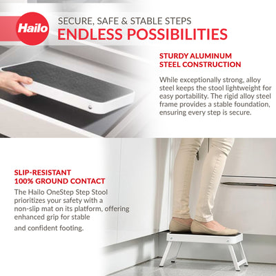 Hailo Folding Step Stool, OneStep Compact Platform, Non-Skid, 330 Lbs Capacity