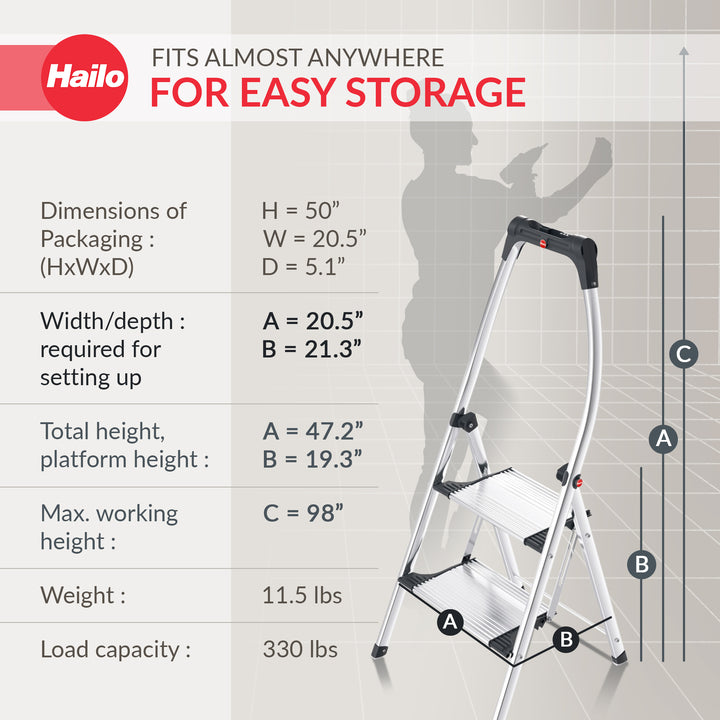 Hailo Folding Step Stool, 2 Step Ladder w/Tray for Home & Kitchen, K100 (Used)