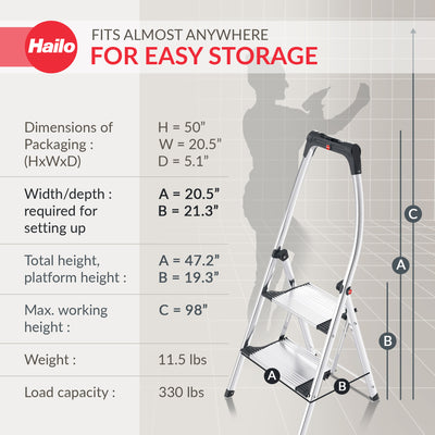 Hailo Folding Step Stool, 2 Step Ladder w/Tray for Home & Kitchen, K100 (Used) - VMInnovations