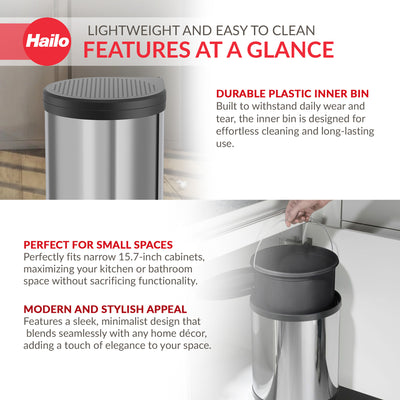 Hailo Compact-Box M Trash Can, 4 Gal, Lid-Lift, Kitchen Bin, Steel (Open Box) - VMInnovations