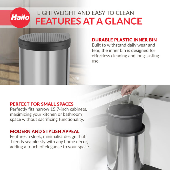 Hailo Compact-Box M Trash Can, 4 Gal, Lid-Lift, Small Kitchen Bin, Steel (Used)