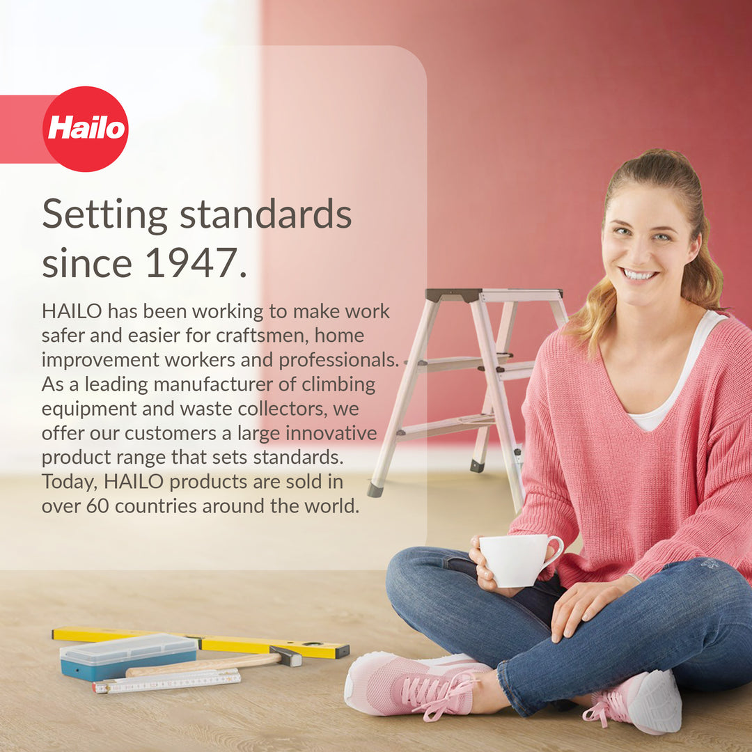 Hailo Folding Step Stool, 2-Sided 3 Step Ladder for Garage, Home & Kitchen, D60 - VMInnovations