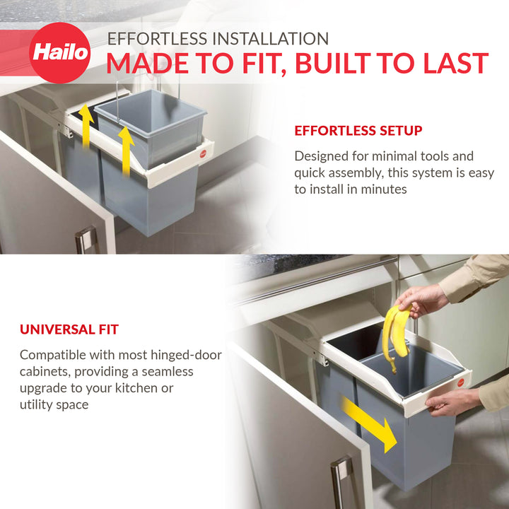 Hailo Multi-Box Pull-Out Trash Can, 11.8" Cabinet, 2 Bins, 3.7 Gal, Blue (Used)