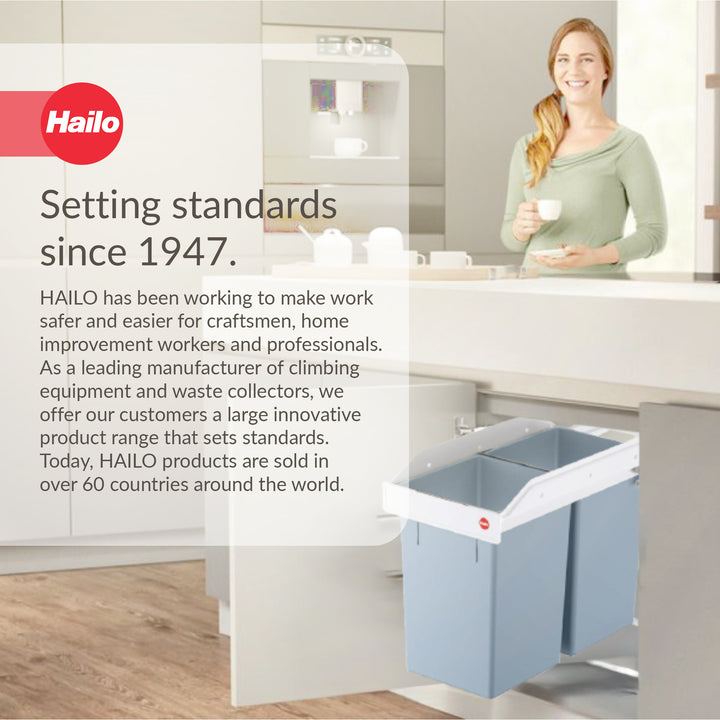 Hailo Multi-Box Pull-Out Trash Can, 11.8" Cabinet, 2 Bins, 3.7 Gal, Blue (Used)