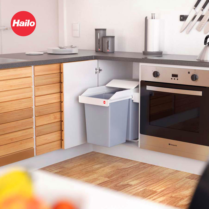 Hailo Multi-Box Duo L Pull-Out Trash Can, 11.8" Cabinet, 2 Bins, 3.7 Gal, Blue