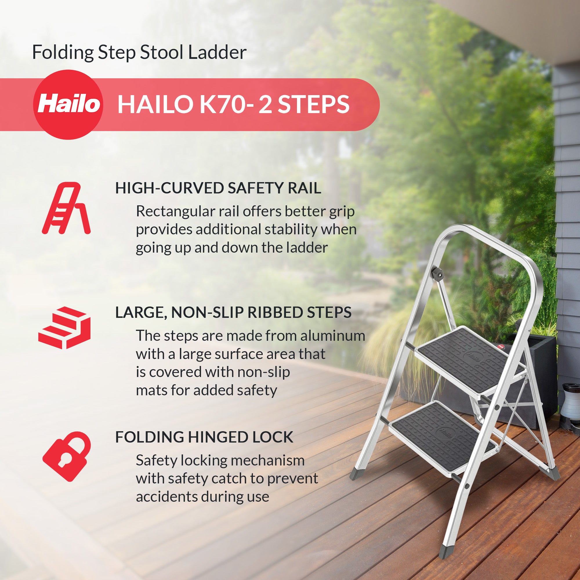 Hailo 2-Tread Household Step Stool, 11.8" Wide Step, 330 lb Capacity (Open Box) - VMInnovations