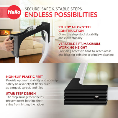 Hailo K75 ComfortLine Step Ladder, 2-Step Foldable Steel Stool for Home Use - VMInnovations