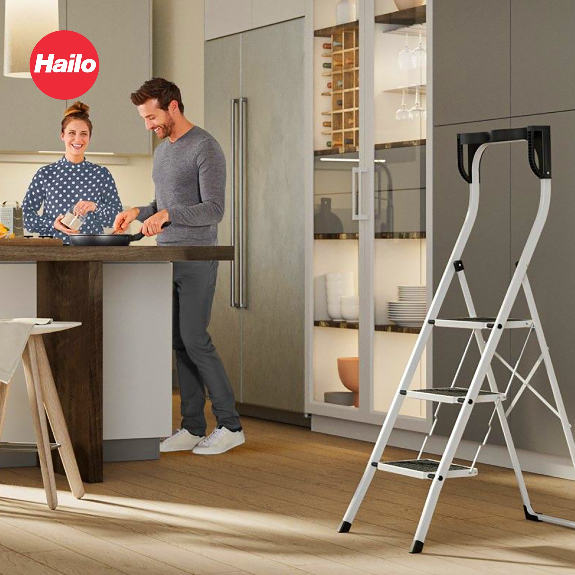 Hailo K75 ComfortLine Step Ladder, 2-Step Foldable Steel Stool for Home Use - VMInnovations