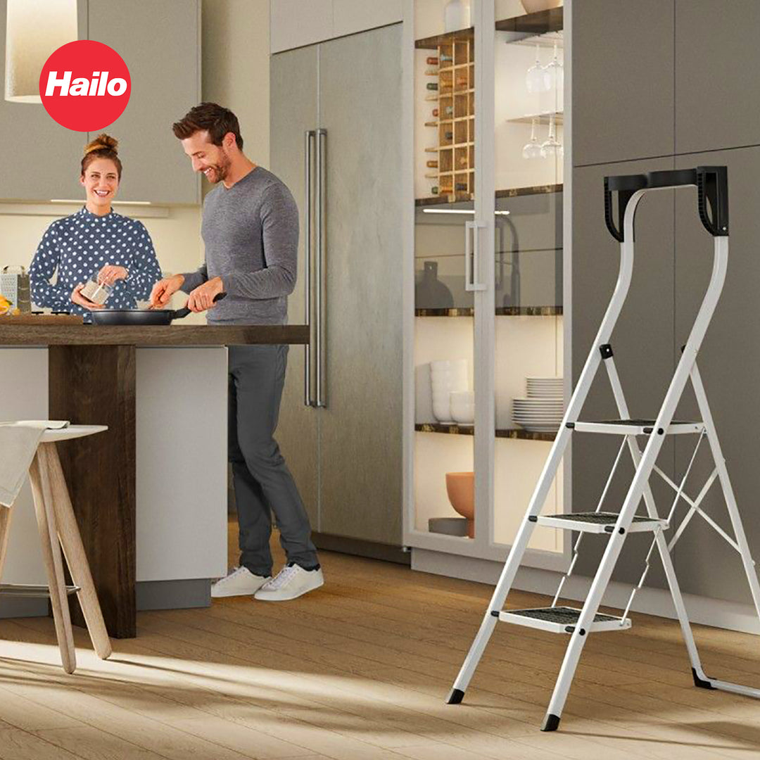 Hailo K75 ComfortLine Step Ladder, 2-Step Foldable Steel Stool for Home Use
